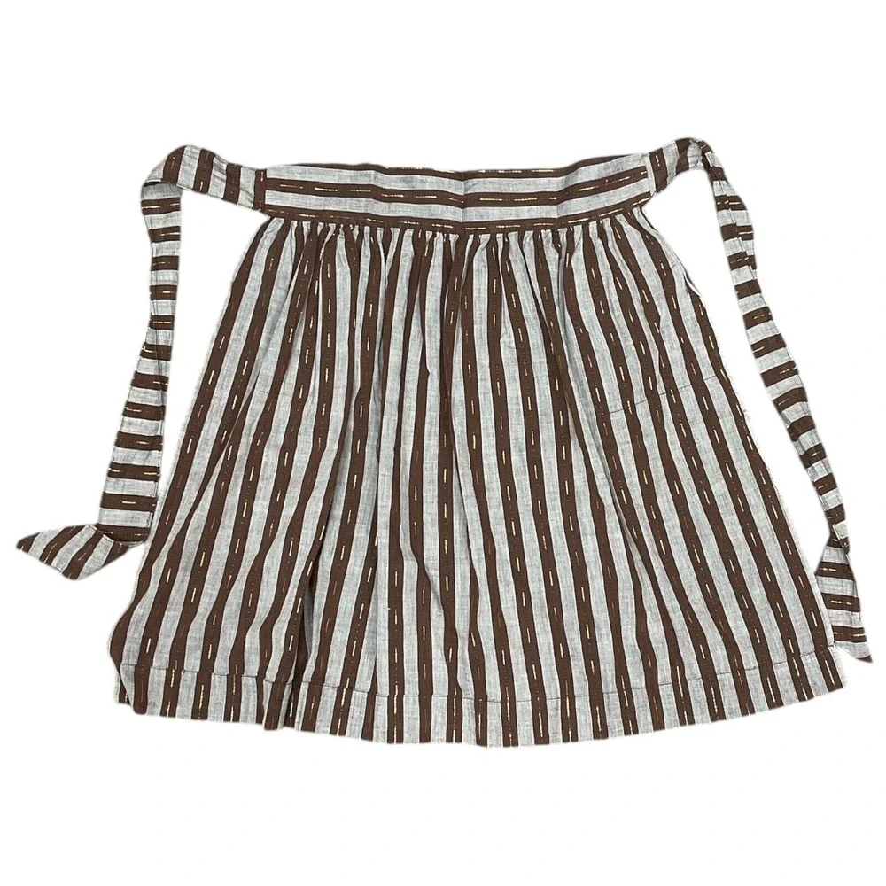 Vintage Apron Handmade Pocket Gold‎ Metalic Brown Grey Striped